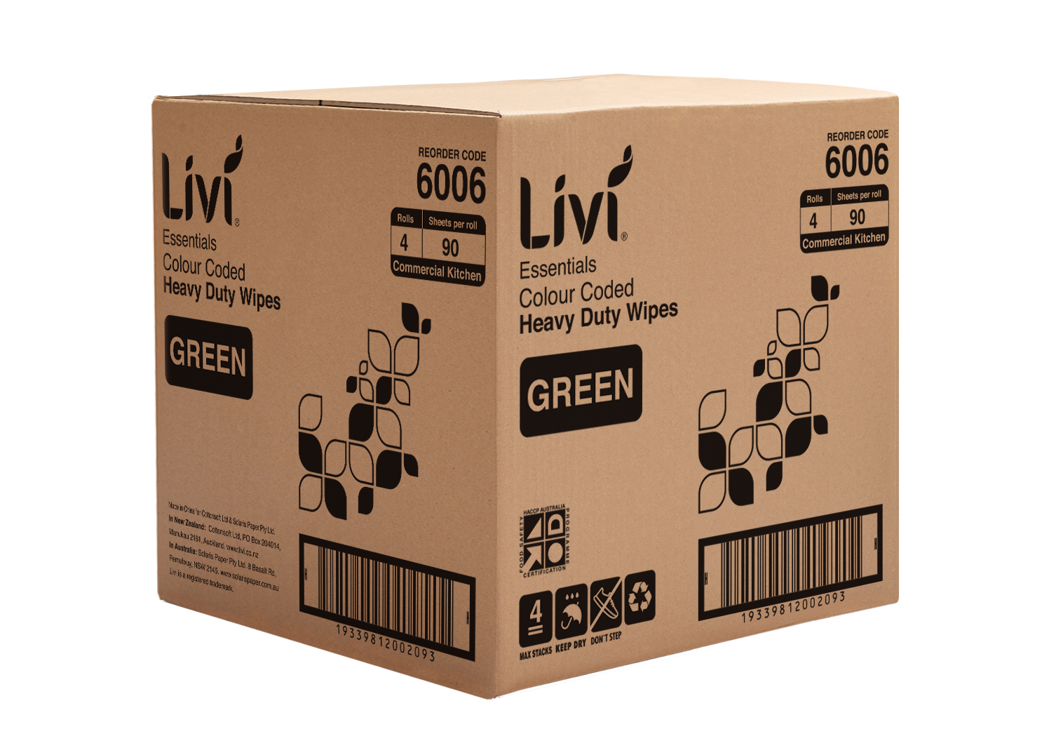 Livi 6006 Essentials commercial wipes green carton