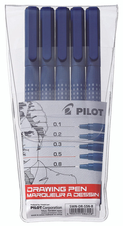 Pilot Drawing Pen Assorted Nibs Black Wallet of 5