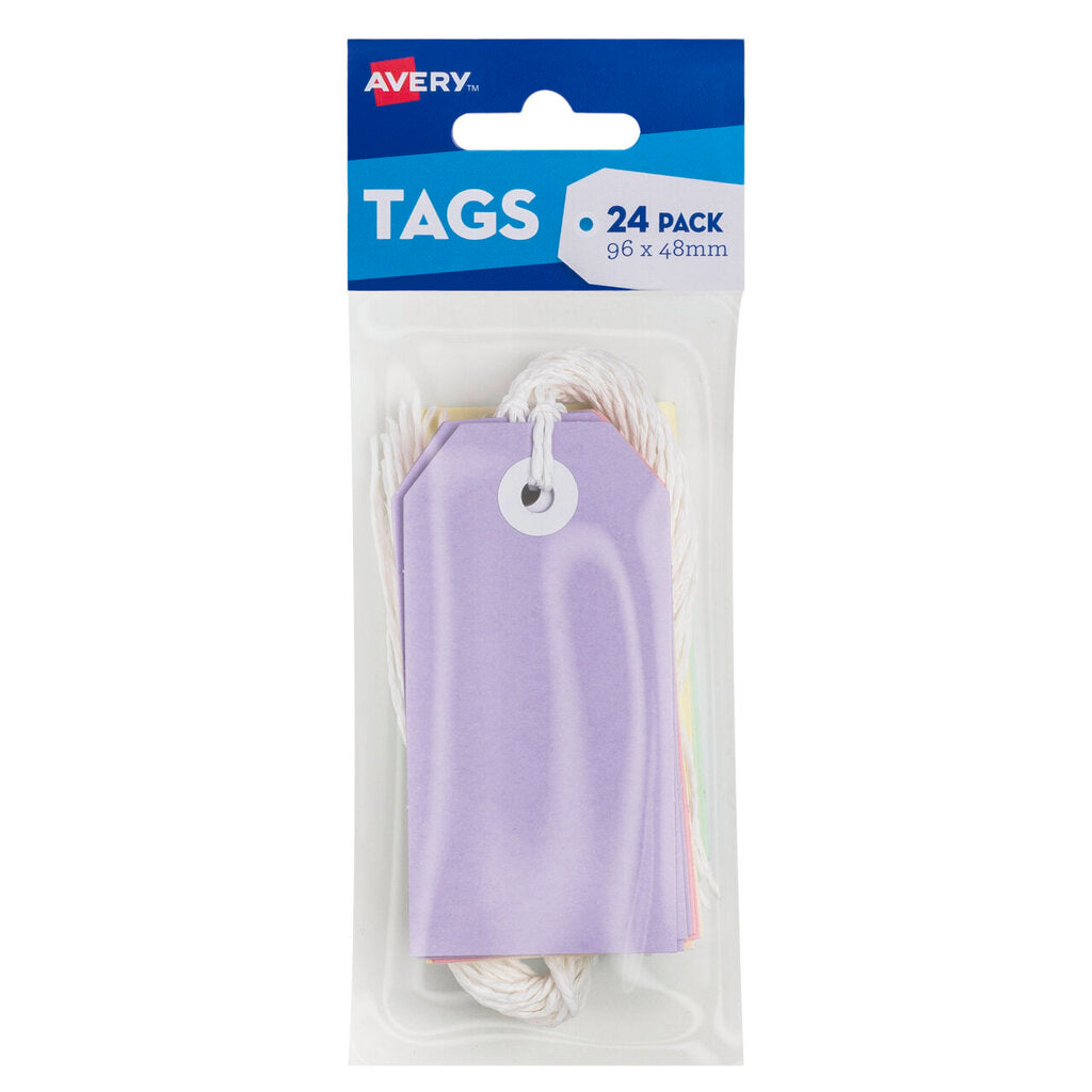 Avery Pastel Multi-Colour Tags with String 96 x 48mm Pack 24