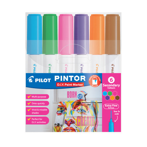 Pilot Pintor Marker Set Extra Fine Secondary Colours Wallet of 6
