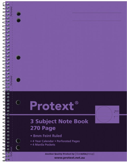 Protext 3 Subject Notebook 295 x 223mm PP 270 Page Ruled Assorted Pack of 5