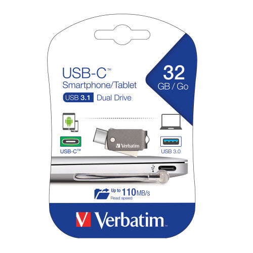 Verbatim USB C Smartphone Tablet USB 3.1 Dual Drive 32GB