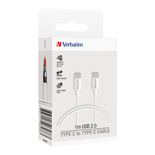 Verbatim Charge and Sync USB C to USB C Cable White