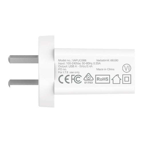 Verbatim USB Charger Single Port 2.4A White