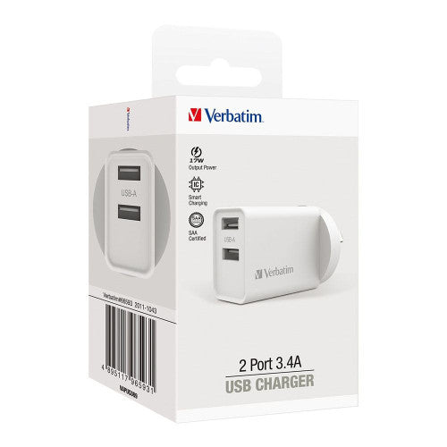 Verbatim USB Charger Dual Port 3.4A White