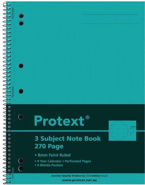 Protext 3 Subject Notebook 295 x 223mm PP 270 Page Ruled Assorted Pack of 5
