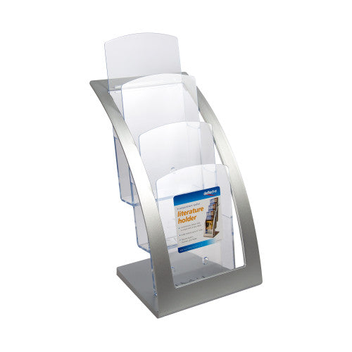 Deflecto 3 Pocket 3 Tier Curved Brochure Holder DL Silver Clear