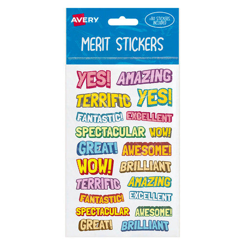 Avery Merit Stickers Comic Assorted Shapes 80 Pack