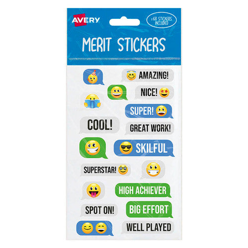 Avery Merit Stickers Messaging Emoji Assorted Shapes 68 Pack