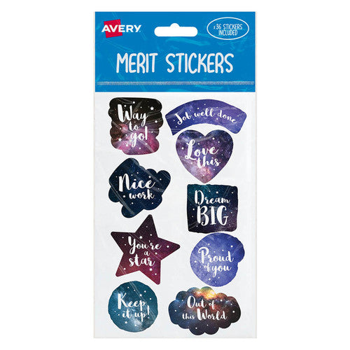 Avery Merit Stickers Cosmos Assorted Shapes 36 Pack