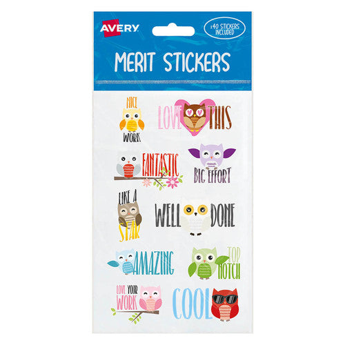 Avery Merit Stickers Owl Assorted Shapes 40 Pack