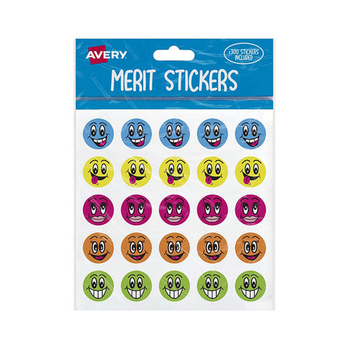 Avery Merit Stickers Smiley Faces Round 300 Pack