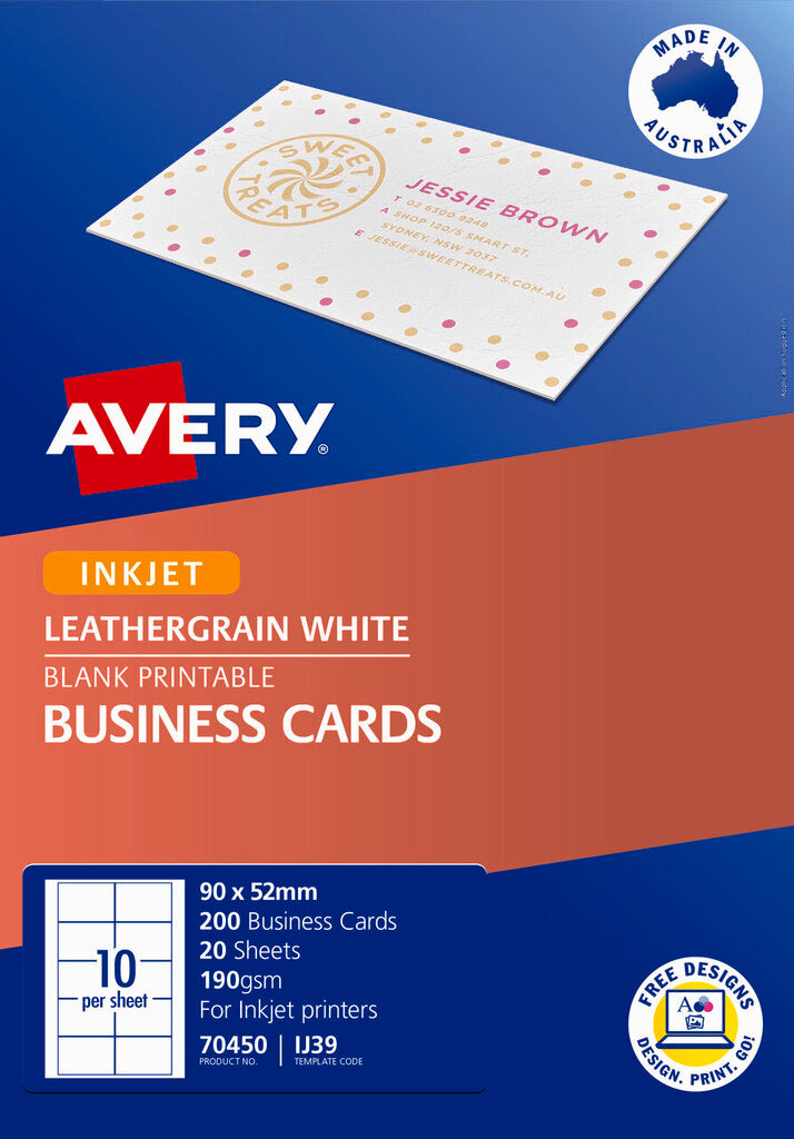 Avery Leathergrain White Micro-Perforated Inkjet Business Cards Matt 200gsm 10UP – view 2