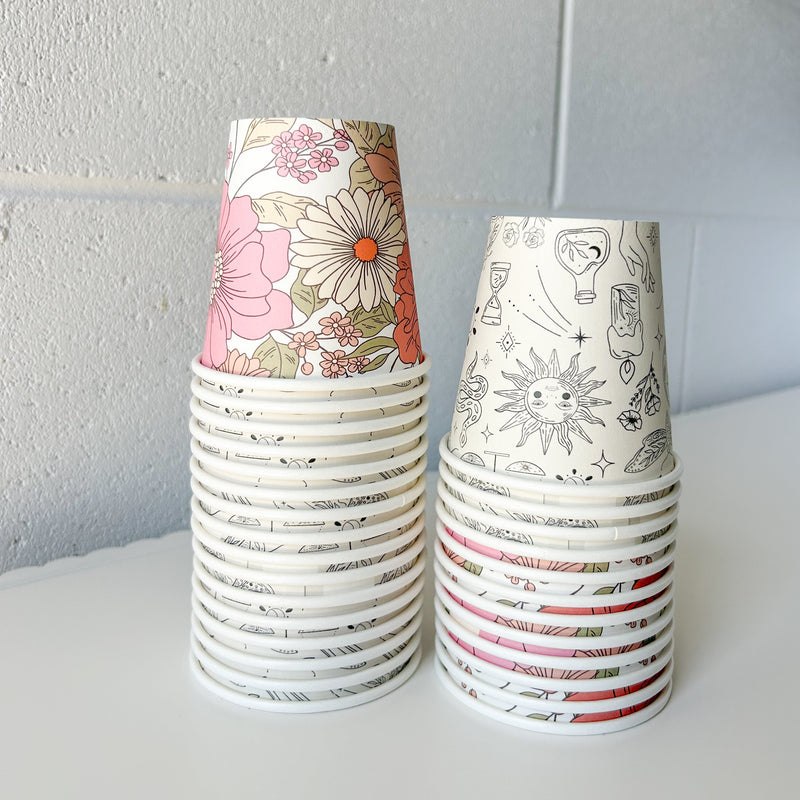 Creative Cafe Co 6oz Stars & Floral home compostable takeaway coffee cup 80mm