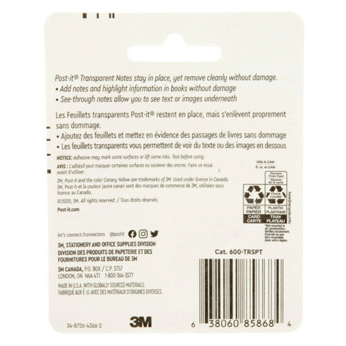 Post-it Transparent Notes 73 x 73mm Clear 36 Sheets Pack of 6 600-TRSPT