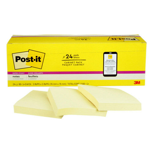 Post-it Super Sticky Notes Canary Yellow 76 x 76mm Pack of 24 654-24SSCP