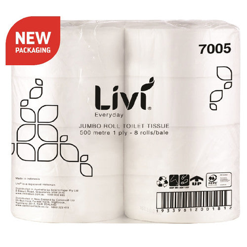 Livi 7005 Basics Jumbo Roll Toilet 1 Ply 500m Carton 8