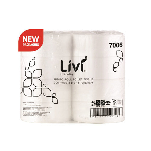 Livi 7006 Basics Jumbo Roll Toilet 2 Ply 300m Carton 8