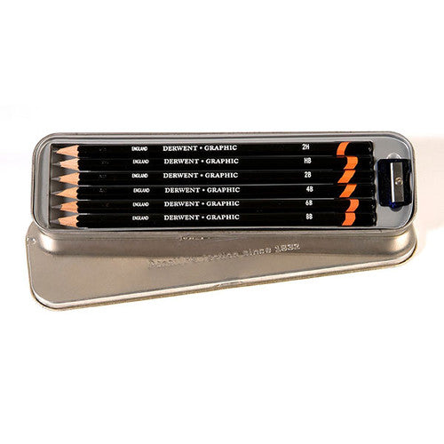 Derwent Graphic Pencil Tin of 6 Includes Sharpener Box of 6