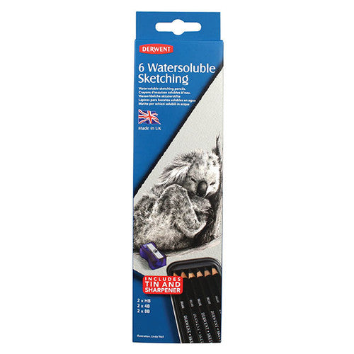 Derwent Watersoluble Sketching Pencil Tin of 6 Box of 6