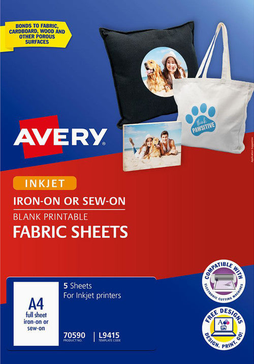 Avery Printable Fabric Sheets L9415 210x294mm 5 Pack