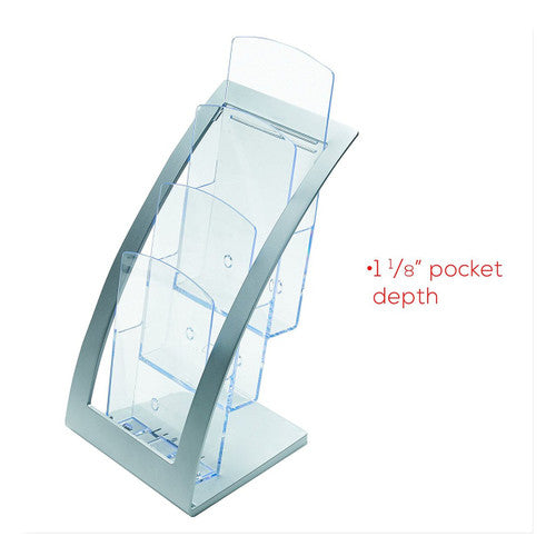 Deflecto 3 Pocket 3 Tier Curved Brochure Holder DL Silver Clear