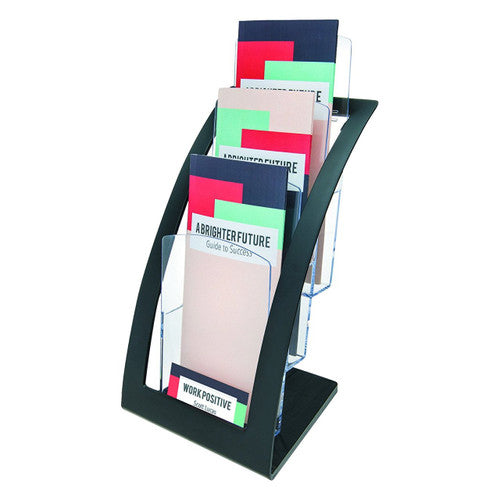 Deflecto 3 Pocket 3 Tier Curved Brochure Holder DL Black Clear