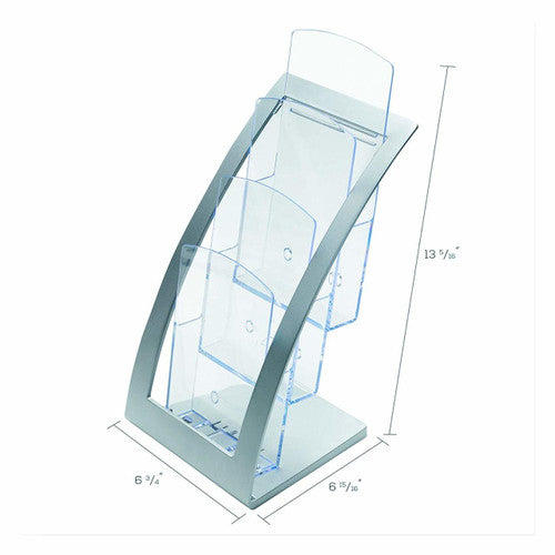 Deflecto 3 Pocket 3 Tier Curved Brochure Holder DL Silver Clear