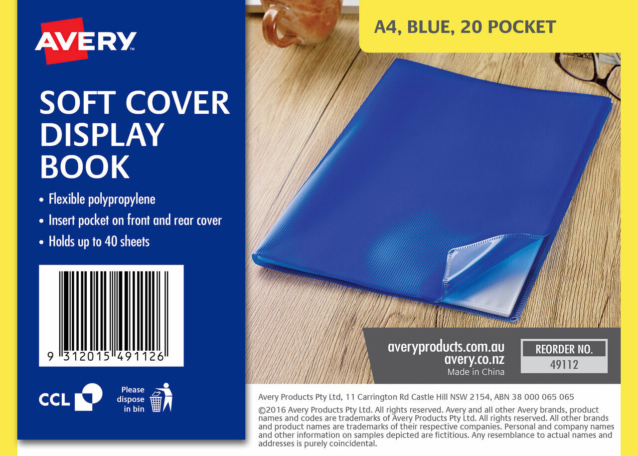 Avery Display Book Soft Cover A4 20 Pocket Blue – view 2