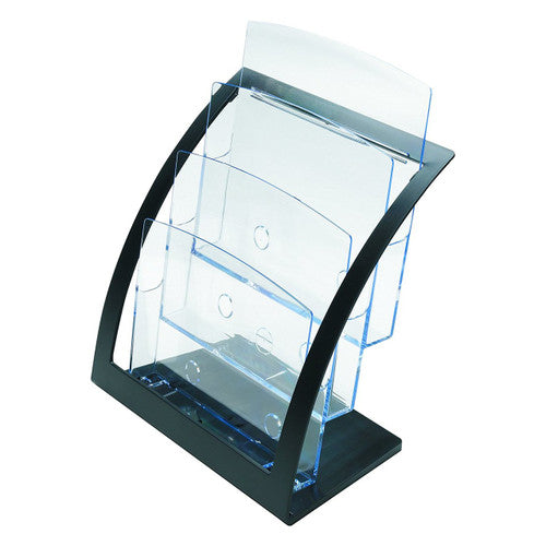 Deflecto 3 Pocket 3 Tier Curved Brochure Holder A4 Black Clear