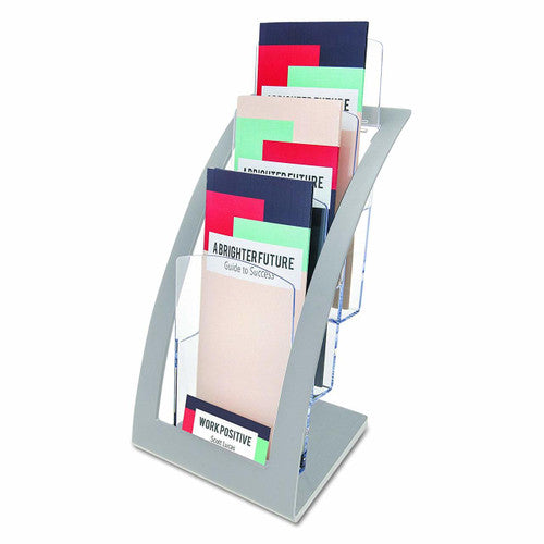 Deflecto 3 Pocket 3 Tier Curved Brochure Holder DL Silver Clear
