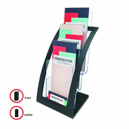 Deflecto 3 Pocket 3 Tier Curved Brochure Holder DL Black Clear