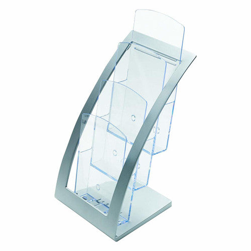 Deflecto 3 Pocket 3 Tier Curved Brochure Holder DL Silver Clear