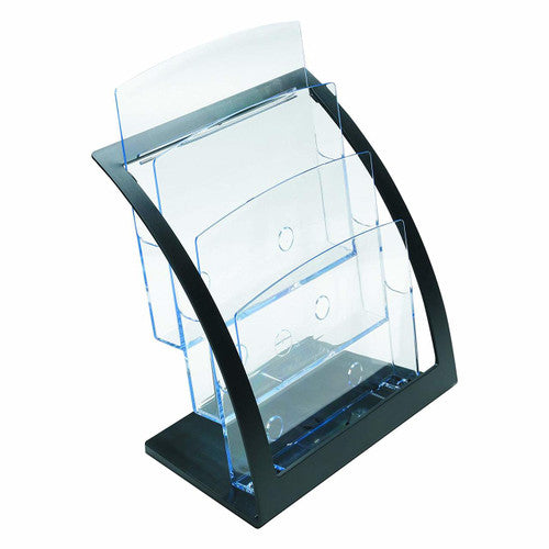 Deflecto 3 Pocket 3 Tier Curved Brochure Holder A4 Black Clear