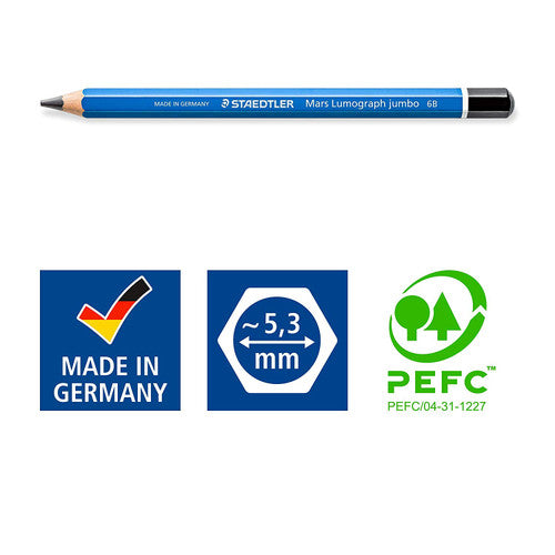 Staedtler 100J-6B Mars Lumograph Jumbo 6B Pencils Box of 6