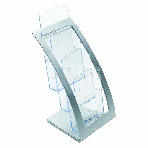 Deflecto 3 Pocket 3 Tier Curved Brochure Holder DL Silver Clear