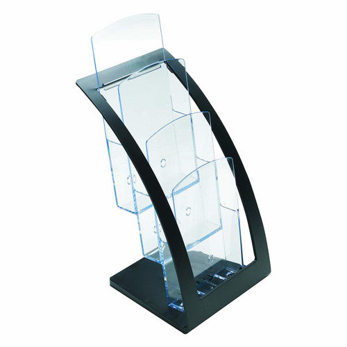 Deflecto 3 Pocket 3 Tier Curved Brochure Holder DL Black Clear
