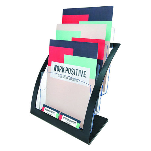 Deflecto 3 Pocket 3 Tier Curved Brochure Holder A4 Black Clear