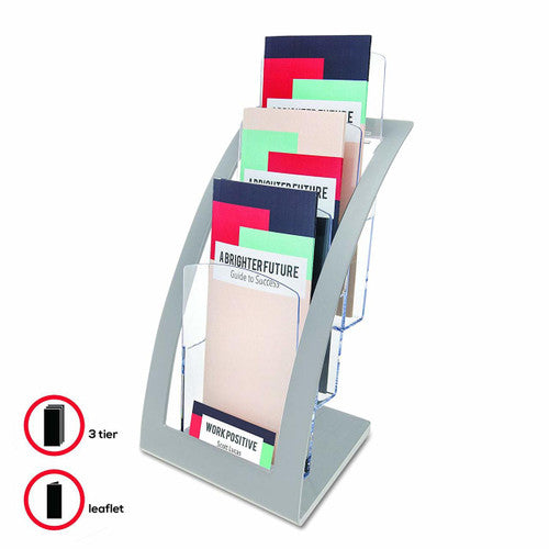 Deflecto 3 Pocket 3 Tier Curved Brochure Holder DL Silver Clear