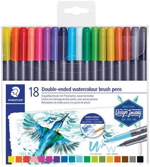 Staedtler 3001 TB18 Marsgraphic Duo Watercolour Brush Pen Assorted Wallet of 18