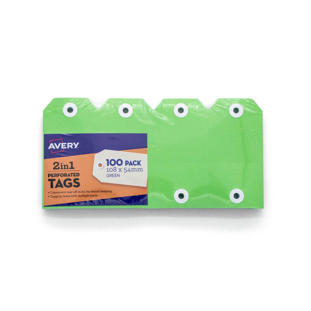 Avery Green 2in1 Perforated Tag 54x108mm 100 Pack – view 2