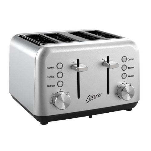 Nero 4 Slice Classic Style Toaster Stainless Steel