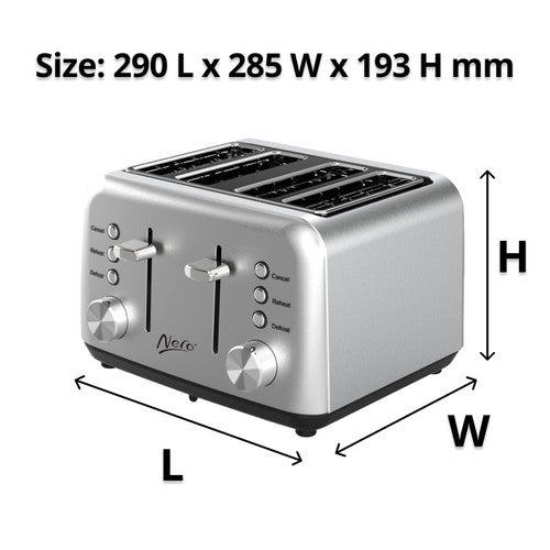 Nero 4 Slice Classic Style Toaster Stainless Steel