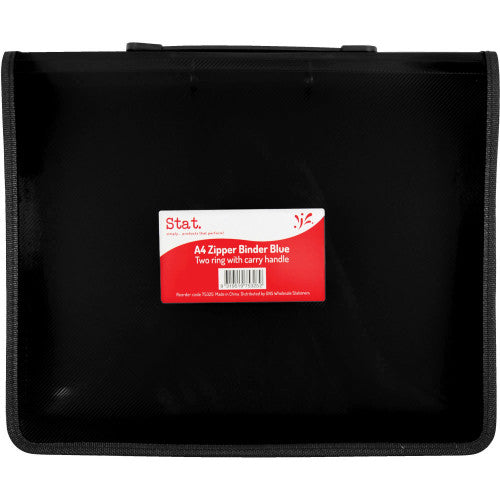 A4 2-Ring Zipper Binder with Handle Black