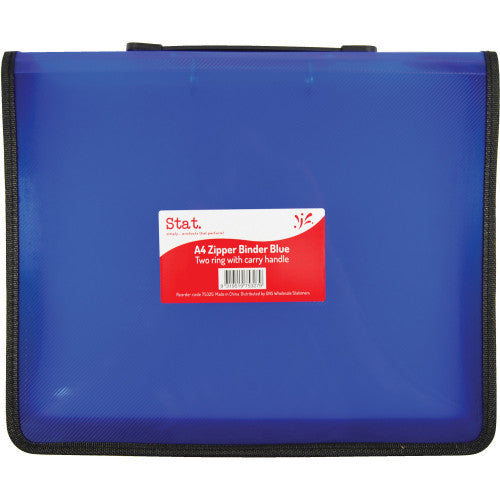 A4 2-Ring Zipper Binder with Handle Blue