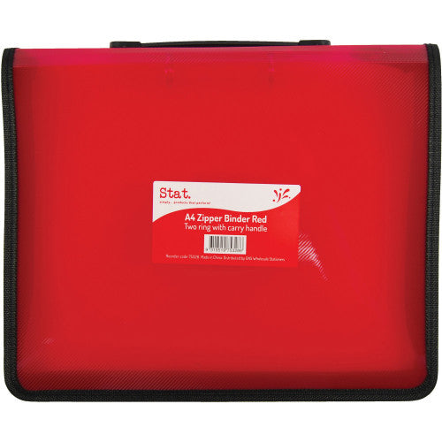 A4 2-Ring Zipper Binder with Handle Red