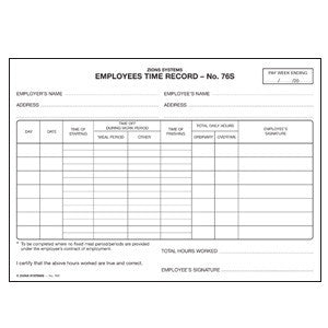 Zions Employee Time Record Sheet