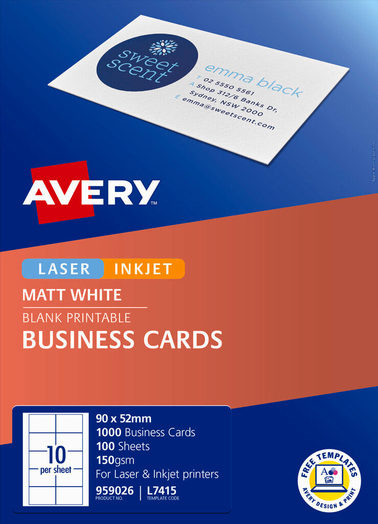 Avery White Micro-Perforated Laser and Inkjet Business Cards Matt 150gsm 10UP – view 2
