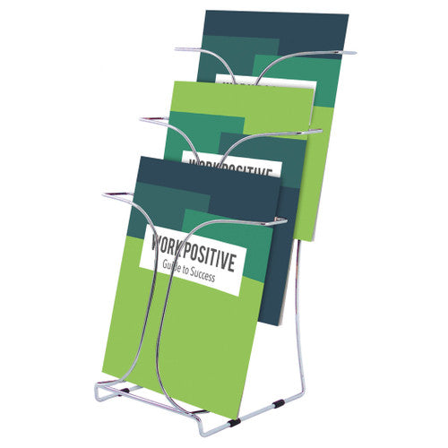 Deflecto 3 Pocket 3 Tier Chrome Multi-Pocket Brochure Holder A4