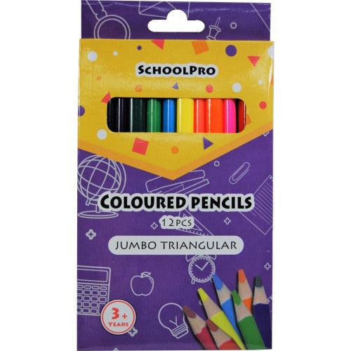 SchoolPro Jumbo Triangular Coloured Pencil Assorted Box of 12